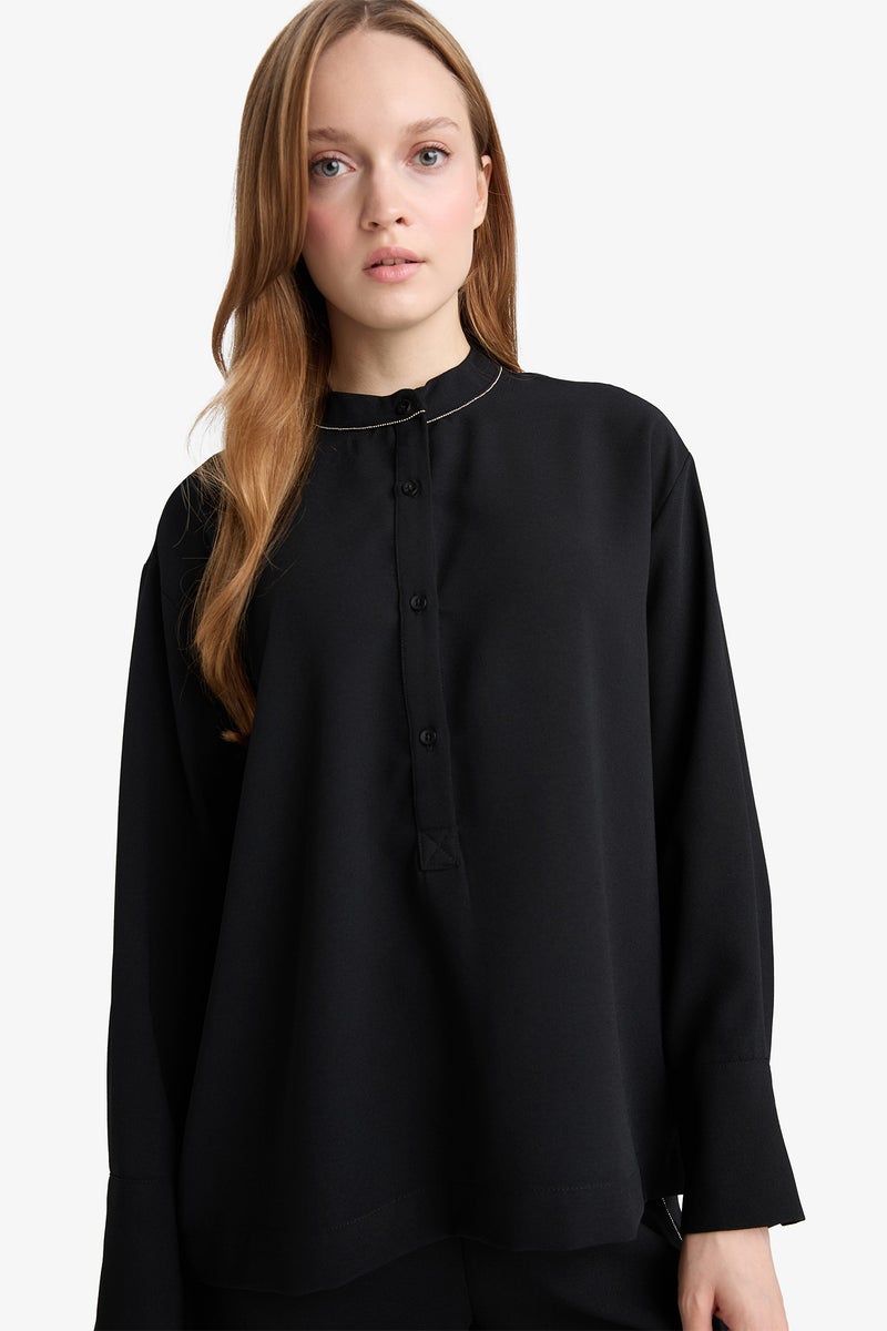 DeFacto Black Woman Relax Fit Crepe Long Sleeve Tunic Casual - Image 3